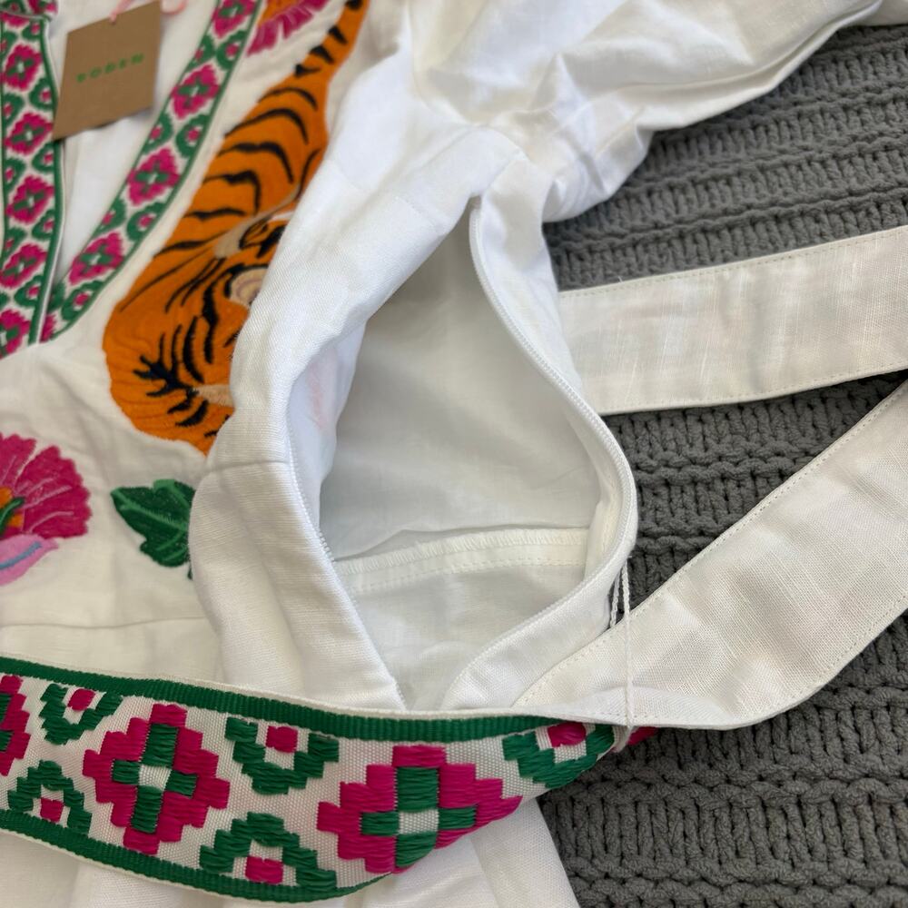 Boden Octavia Linen Blend Midi Dress Women’s Size 6 Long Embroidered Tiger Boho - Picture 8 of 15